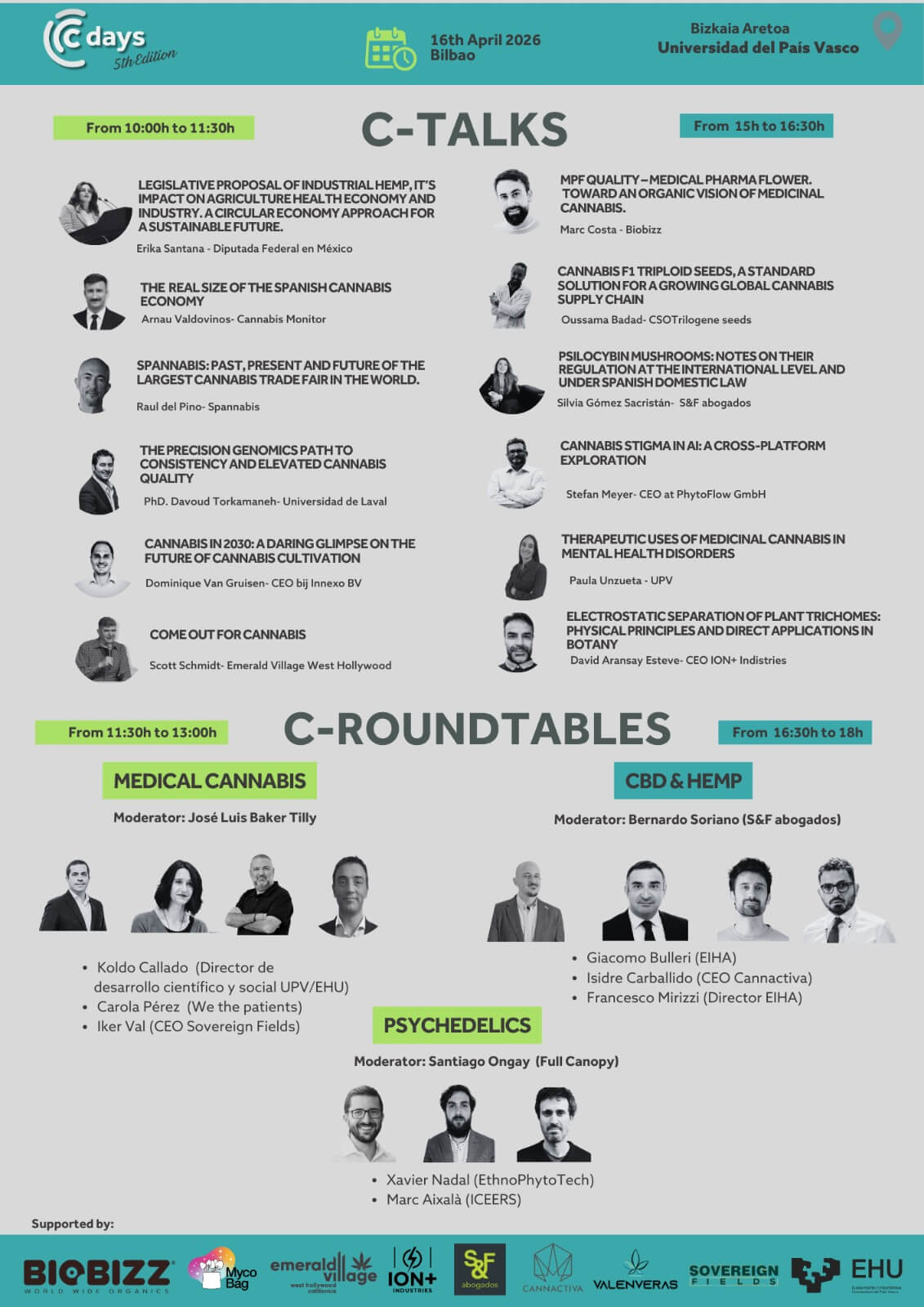 Cartel de ponentes de los C-Days 2026, celebrados el 16 de abril en el Bizkaia Aretoa de la Universidad del País Vasco