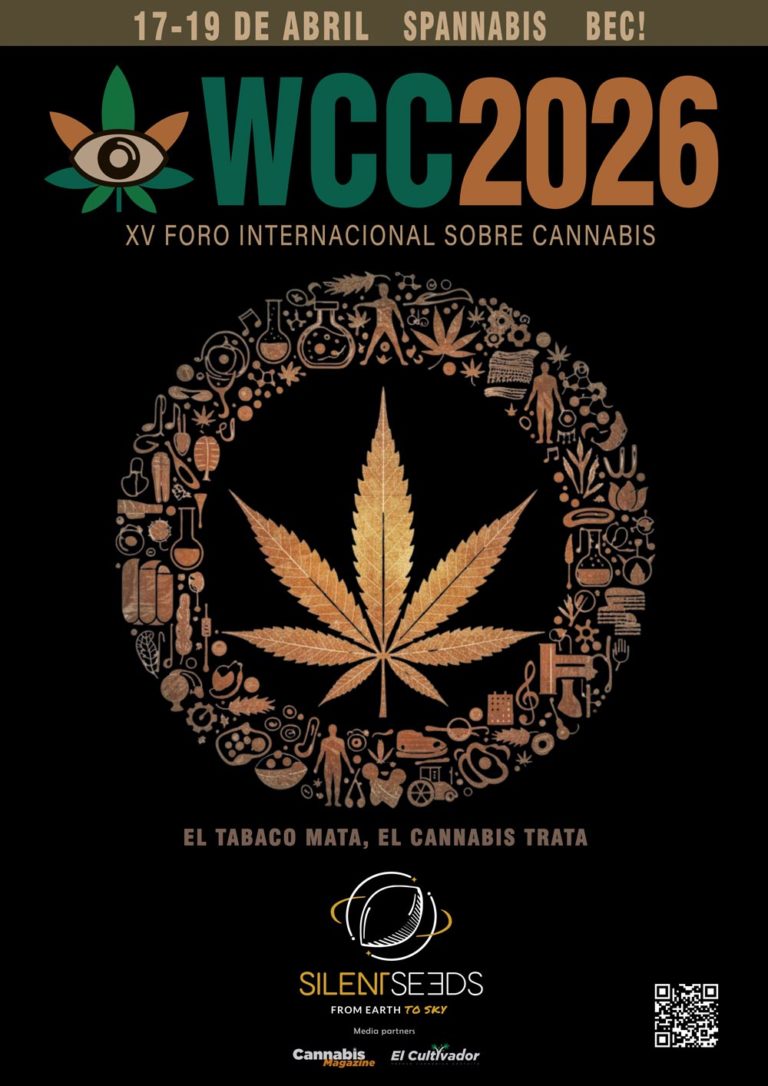 Cartel oficial de la XV World Cannabis Conference 2026, celebrada en el Bilbao Exhibition Centre junto a Spannabis