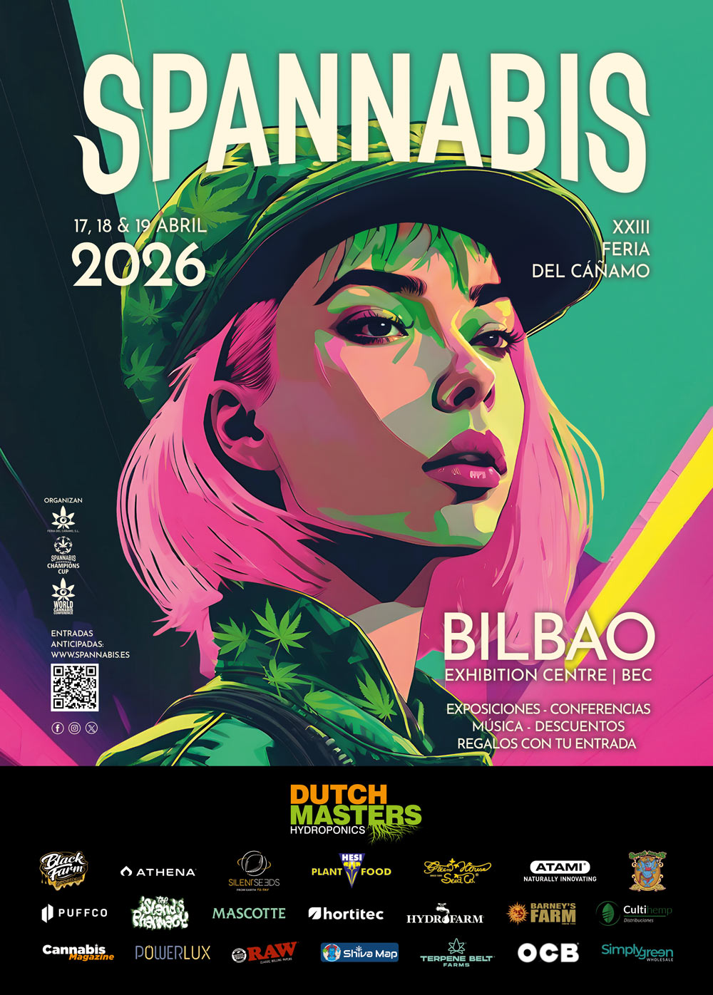 Cartel oficial de Spannabis 2026 en el Bilbao Exhibition Centre, 17, 18 y 19 de abril