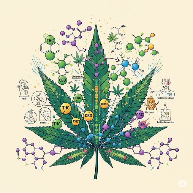 Interacciones de moléculas en el efecto séquito del cannabis