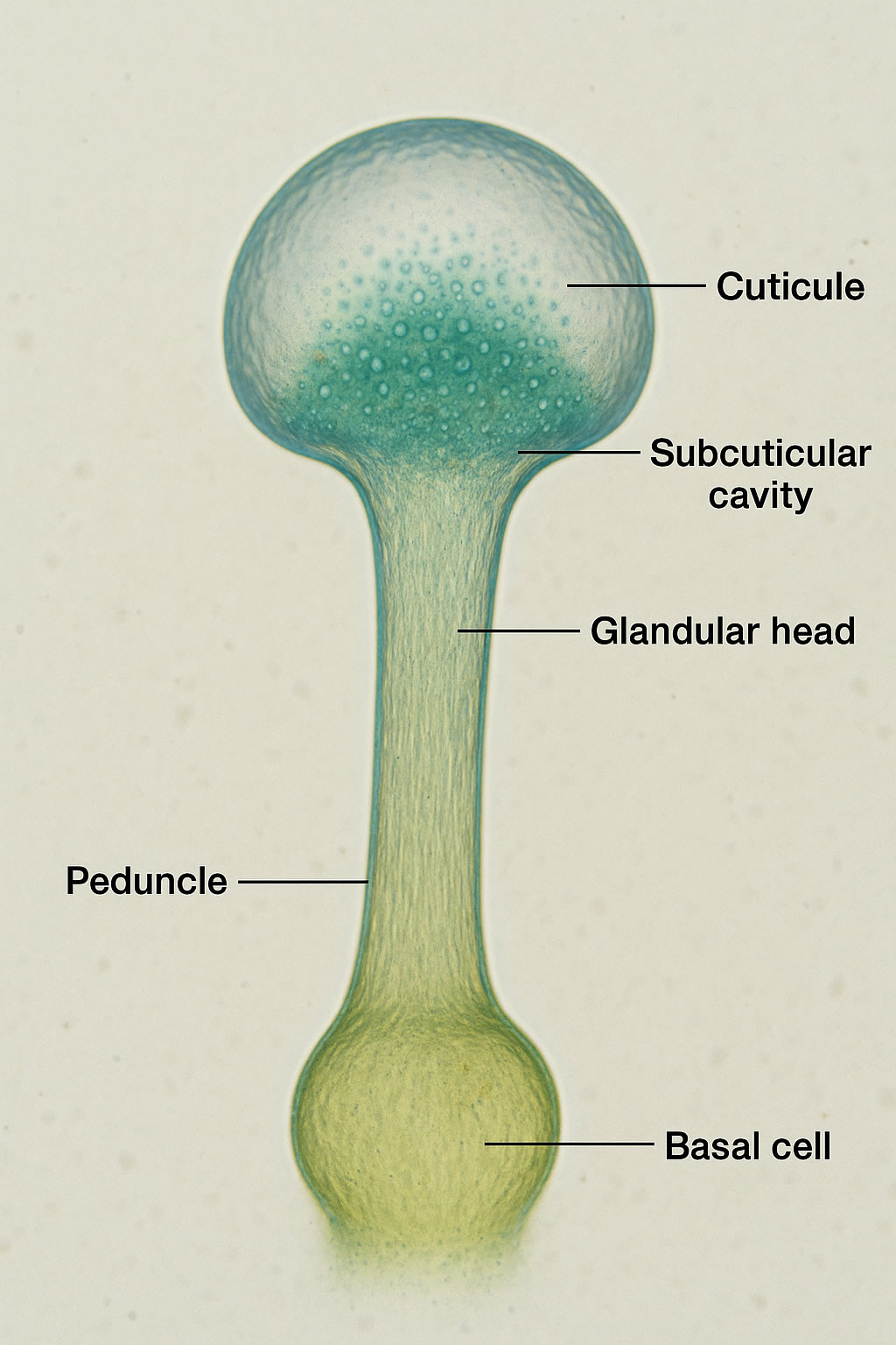 Anatomía de un tricoma glandular pedunculado